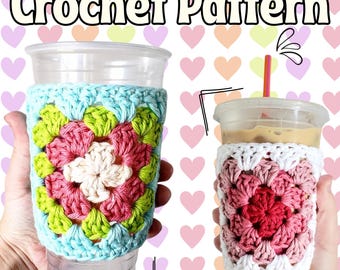 CROCHET PATTERN - Crochet Granny Square Iced Coffee Cup Sleeve