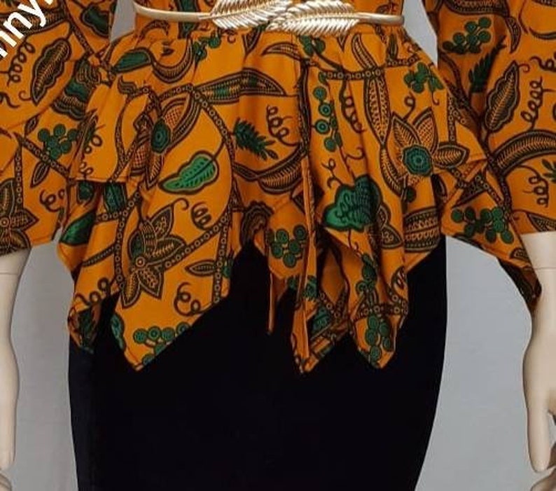 African Print Blazer, Ankara Blazer , Asymmetric double Peplum, longsleeves Jacket image 3