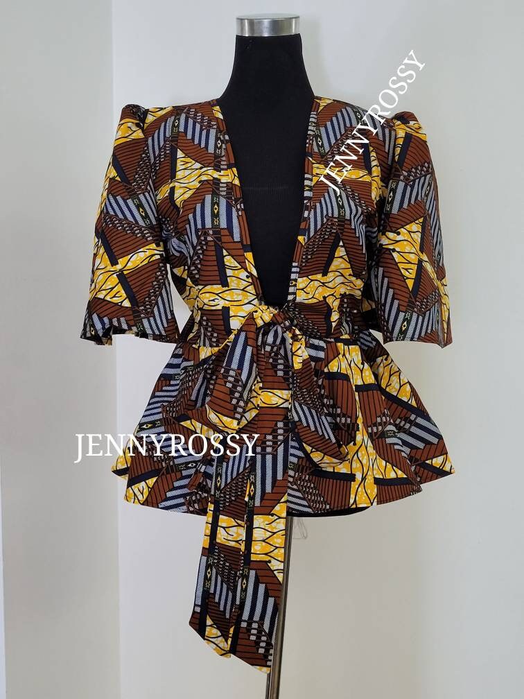 Brown African Print, Peplum Top,african Clothing Blazer,ankara