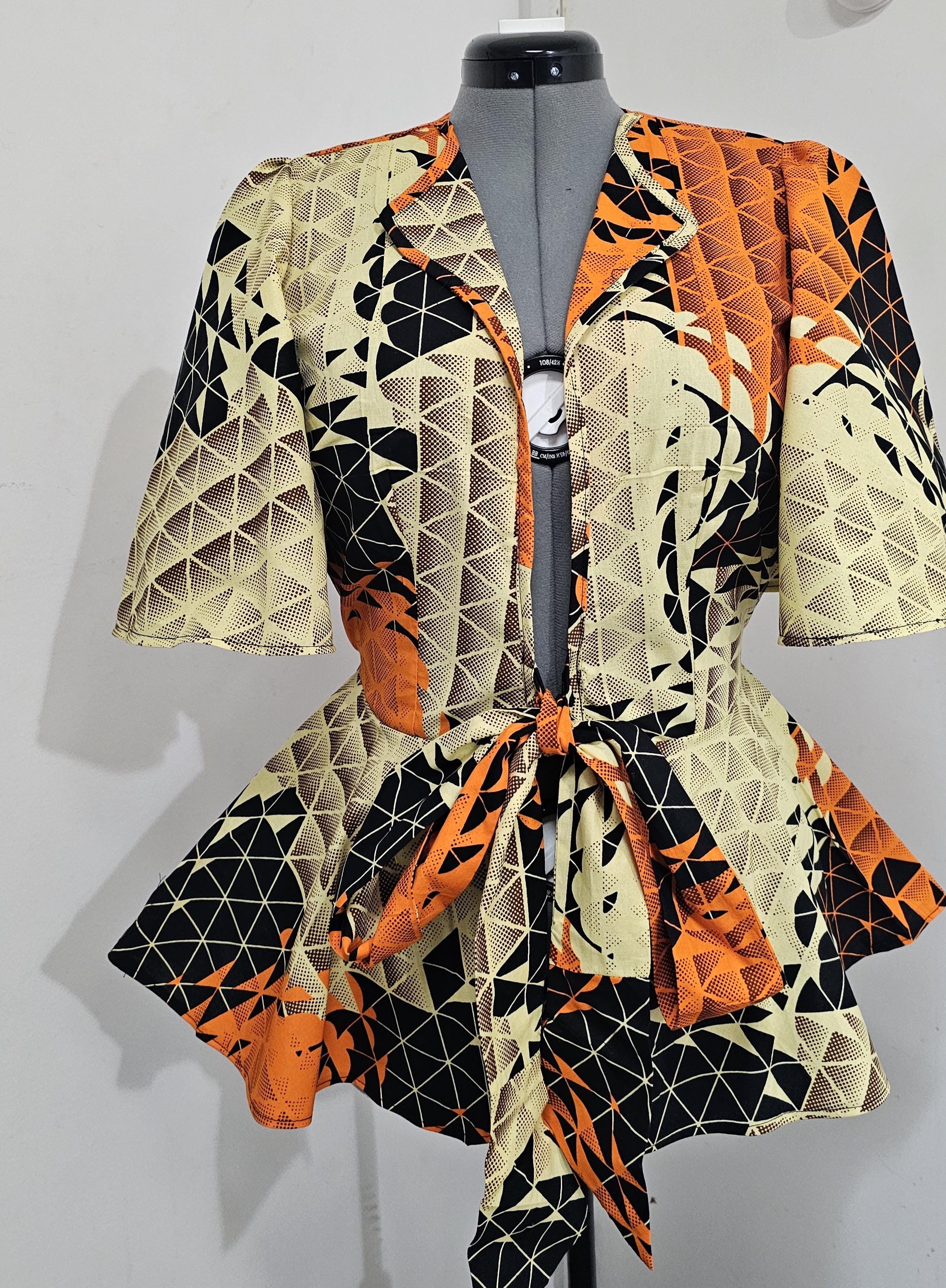 African Print Peplum Jacket: Self Tie Cotton Blazer - Etsy Israel