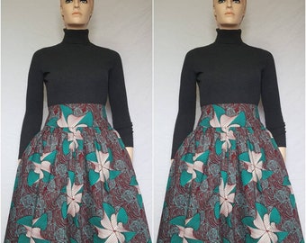 African skirt, High waist skirt, Midi skirt