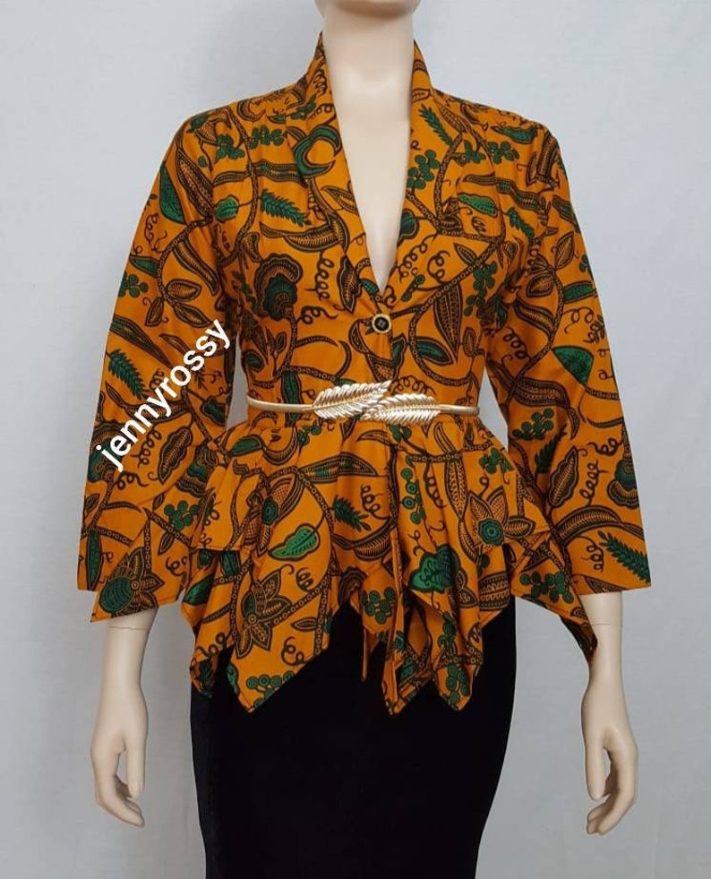 African Print Blazer, Ankara Blazer , Asymmetric double Peplum, longsleeves Jacket image 9