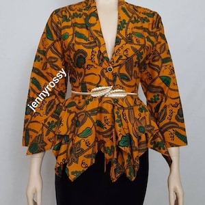 African Print Blazer, Ankara Blazer , Asymmetric double Peplum, longsleeves Jacket image 1