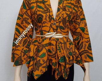 African Print Blazer, Ankara Blazer , Asymmetric double Peplum, longsleeves Jacket