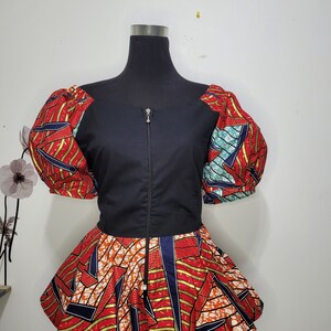 African Print Peplum Top: Ankara Patchwork, Zip Up