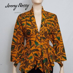 African Print Blazer, Ankara Blazer , Asymmetric double Peplum, longsleeves Jacket image 4