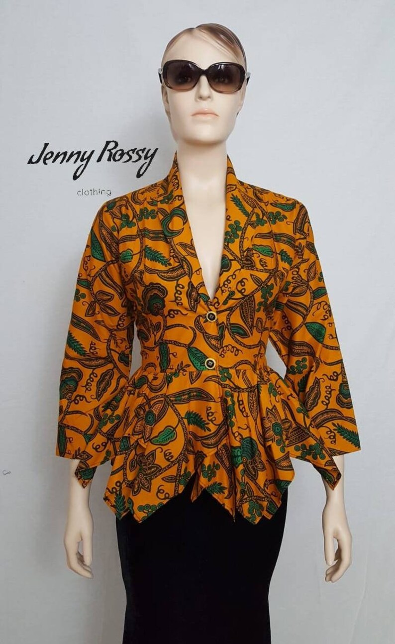 African Print Blazer, Ankara Blazer , Asymmetric double Peplum, longsleeves Jacket image 4