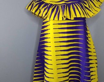 Summer dress,sleeveless dress, Ankara dress, African midi dress, African yellow dress