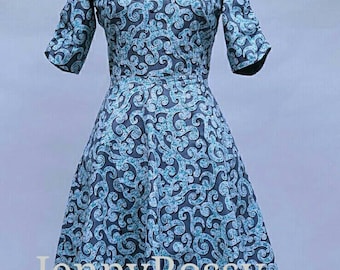 Floral Ankara Midi Dress: Fit and Flare African Print Cotton Dress
