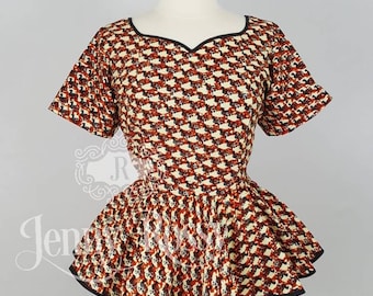 African clothing, Peplum Top, sweetheart neckline, Ankara blouse, women clothing