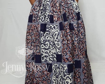 Maxi jupe en coton Ankara, vêtements à imprimé africain, avec poche
