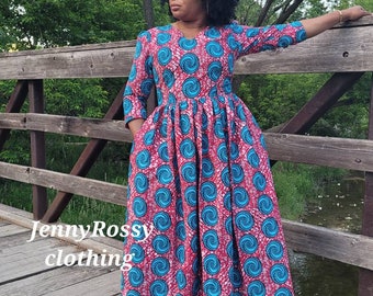 Ankara Maxi Dress: African Print Cotton Dress with Head Wrap