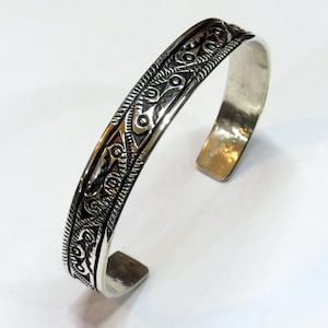 3/8&quot; wide,  Hand Stamped Sterling Silver Cuff,  &quot;Pacific Northwest&quot;  sz M