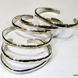Hammered Shimmering Stackable Sterling Silver Cuff Bracelets