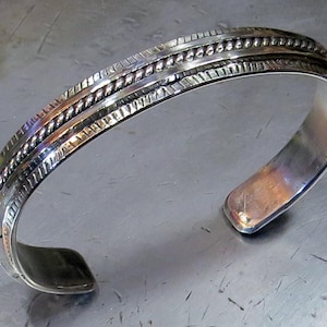 Hand made, heavy, 3/8&quot; wide, sterling silver bracelet, size M/S