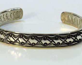 solid one of a kind sterling silver stamped cuff bracelet