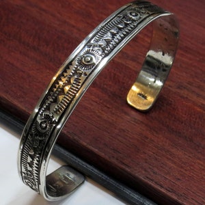 Stamped Silver Cuff Bracelet, Straightforward Classic, Sturdy, sz Medium to Large