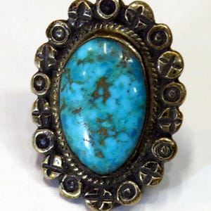 Old Old Pawn, Heavy,  Sterling Silver and Turquoise Ring, sz 4