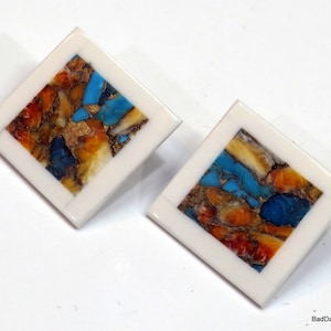 All natural Santo Domingo Pueblo Diamond Shaped Post Earrings
