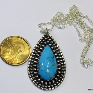 Hypnotic, large, all natural Kingman Turquoise and Sterling Silver &quot;pave&quot; Pendant, with 22&quot; Sterling Silver Chain