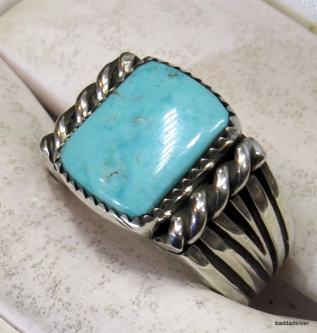 Kingman Turquoise and Sterling Silver, Handmade Men's Ring, Sz 10 - Etsy