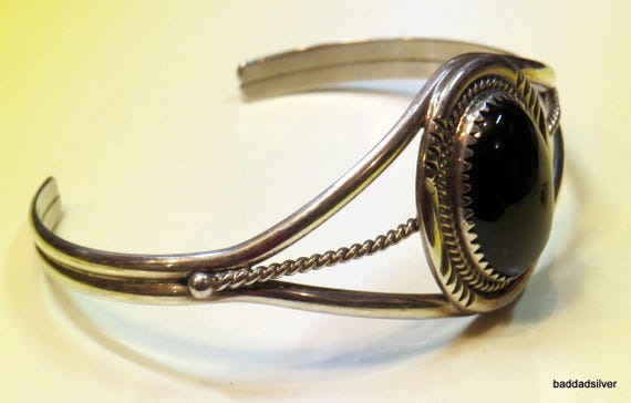 Vintage Navajo, Black Onyx and Sterling Silver Cuff Bracelet