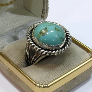 Round, Hi Dome, All natural Fox Turquoise in Sterling Silver Ring, sz 8