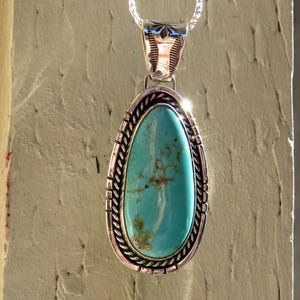 Massive, gorgeous, Kingman Turquoise and Sterling Silver Pendant, 2 1/4&quot; x 1 1/8th&quot; tear drop.