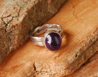 twisted silver amethyst ring - size 7