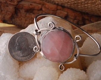 sterling silver hinged bracelet with Rose Quartz