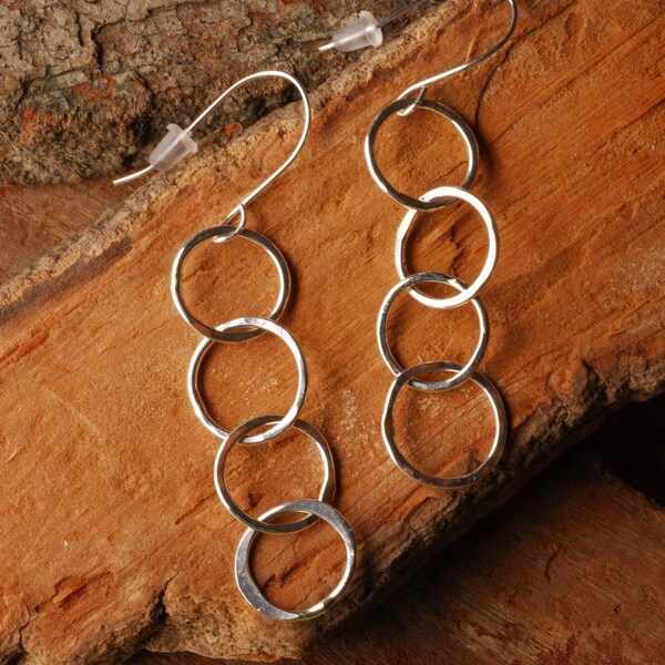 Sterling Silver four hoops dangle earrings