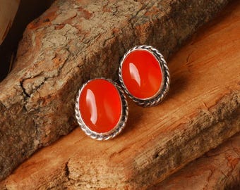 sterling silver lightly oxidized Carnelian stud earrings