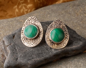 sterling silver malachite stud earrings