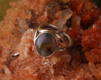 sterling silver greenish gray Agate ring
