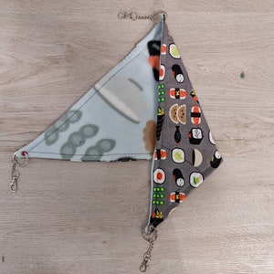 Sushi Print Hanging Corner Hammock for Rats, Hamsters, Guinea Pigs, Chinchillas, Ferrets, Hedgehogs, and other Small Animals