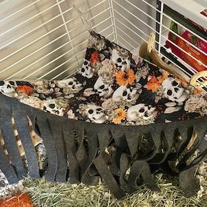 Fall Floral Skull Print Fleece Forest Corner Hammock Hide for Rats, Guinea Pigs, Chinchillas, Ferrets, Hedgehogs, and other Small Animals