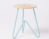 Low Stool: Ash Wood on Seafoam Powdercoated Metail.  Modern, Design.