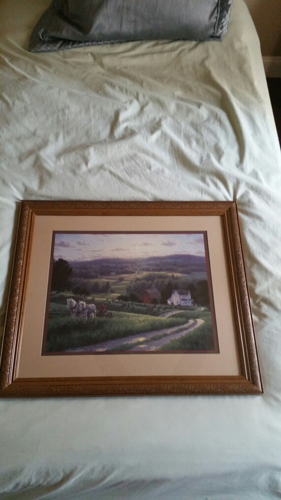 Homco Home Interiors Large Framed Print Farming Scene Framed Print Americana Scene Framed Country Print Framed Plowing Print Ornate Wood