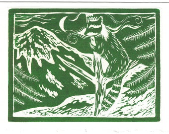 Deckle greeting card "Raccoon and Mount Tacoma (Rainier)"
