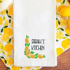 Embroidered Lemon Personalized Tea Towel (Flour Sack, Bar Towel, Kitchen Towel)