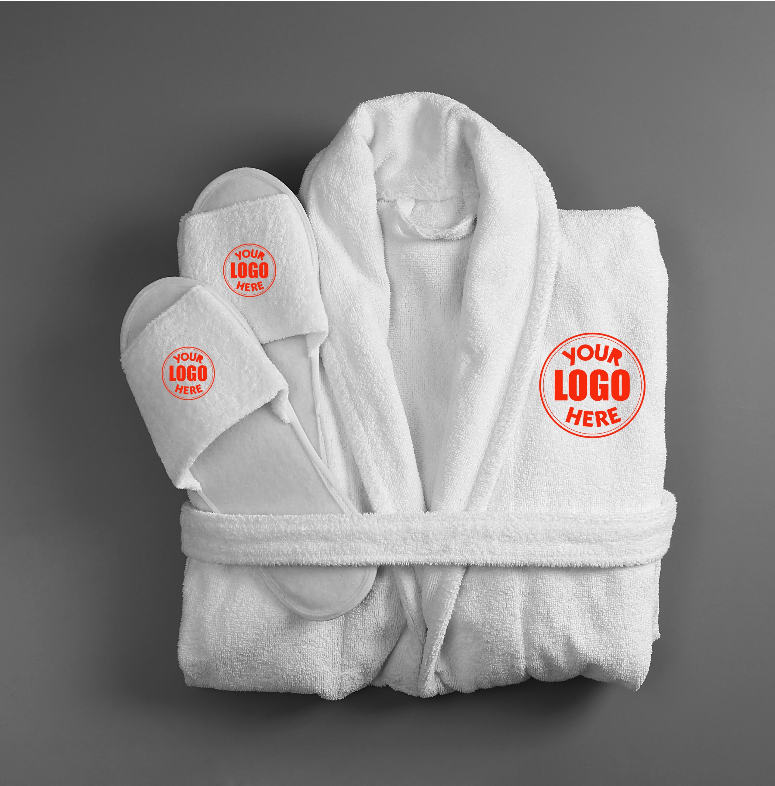 Custom Logo Luxury Cotton Bathrobe & Slipper Set | Embroidered Spa
