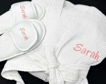 Embroidered Waffle Bathrobe | Personalized Cotton Spa Robe