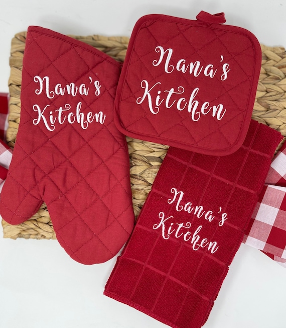 Personalized Kitchen Gift Set Kitchen Towel Pot Holder 3 Piece Set