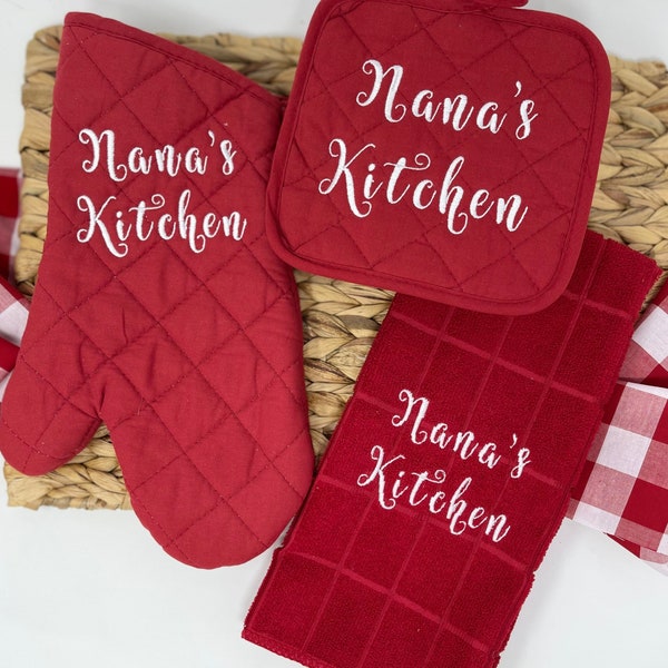 Personalized Kitchen Gift Set | Kitchen Towel | Pot Holder | 3 Piece Set | Christmas Gift