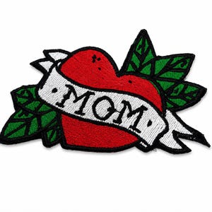 Mom Tattoo Heart Patch | Iron-On Embroidered Applique