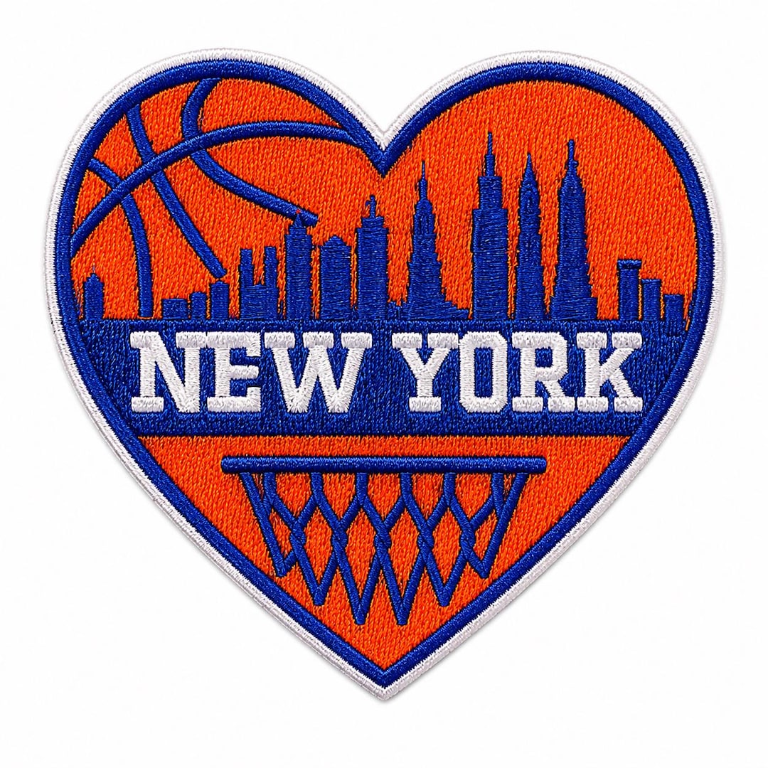 New York Basketball Heart Patch | Orange Blue Embroidered Sew-on