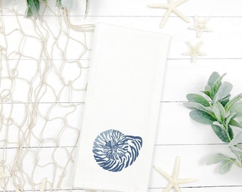 Embroidered Nautical Tea Towel Set | Seashell Kitchen Decor