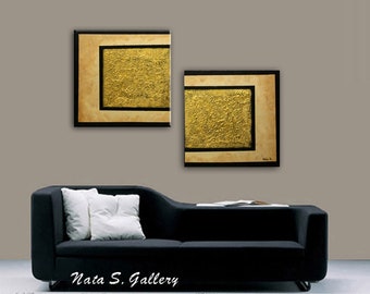 Heavy Textured Painting Gold Abstract Textured Art Large Abstract Painting on Canvas Modern Wall Art Living Room Wall Art by Nata