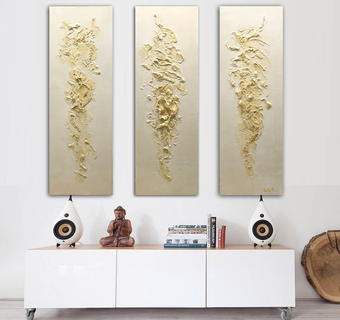 Large Heavy Textured Painting Triptych Abstract Acrylic Art Etsy