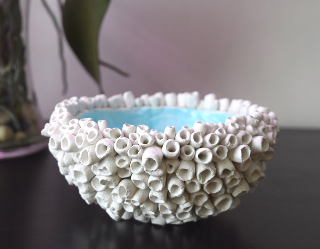 Decorative Coral Bowl, Clay Coral Bowl, White Clay Bowl, Decorative